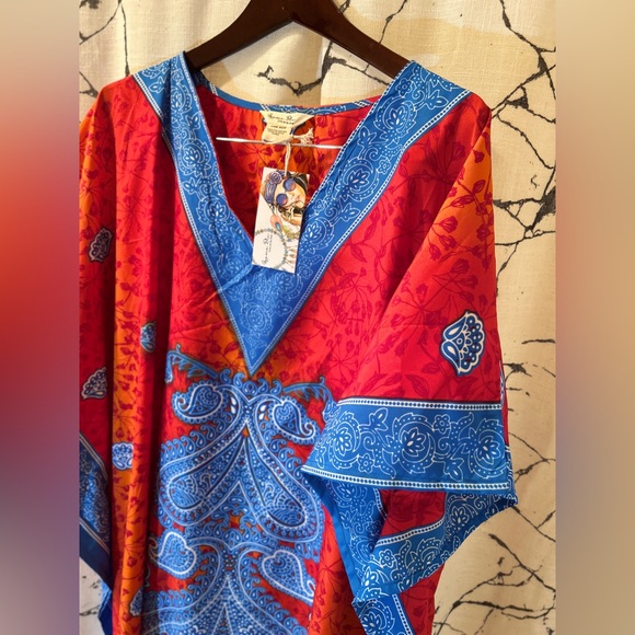 Red and Blue Maxi Dress with Ethnic-Inspired Patterns - Picture 2 of 3